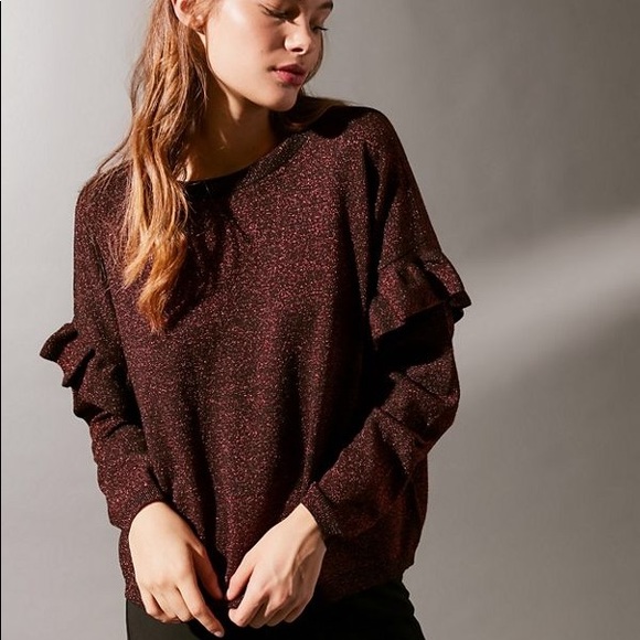 Urban Outfitters Ruffle Sleeve Glitter Sweater - Picture 2 of 5